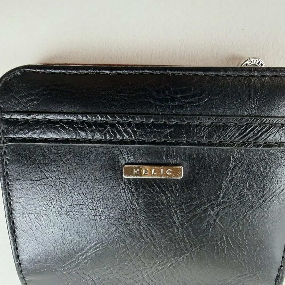 Relic Faux Leather Wallet Snap Up Black Credit Card Cash Slot BI Fold 4x3 Unisex